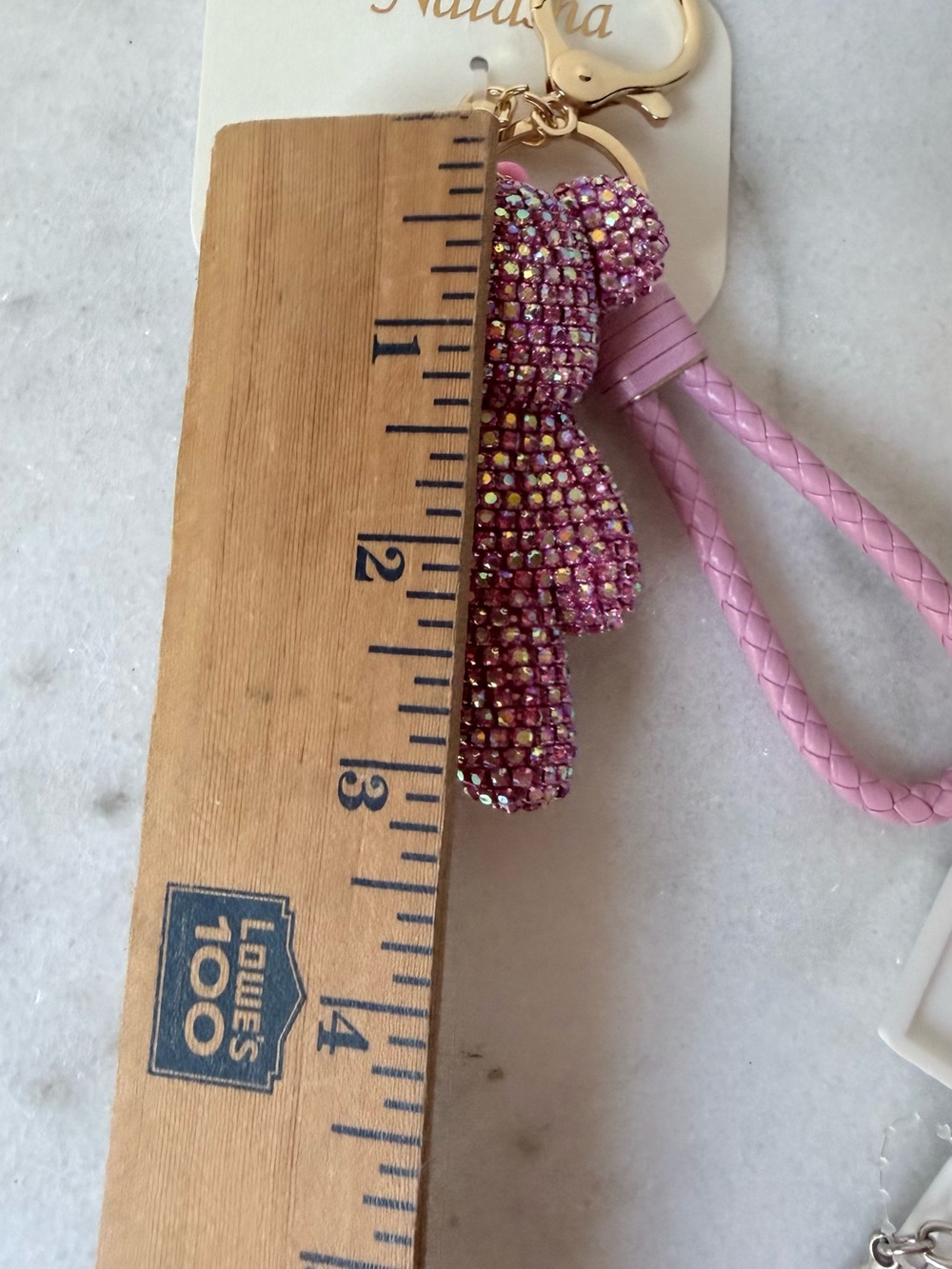 Natasha Couture Pink Crystal Teddy Keyring with Braided Loop handbag charm - Picture 6 of 7